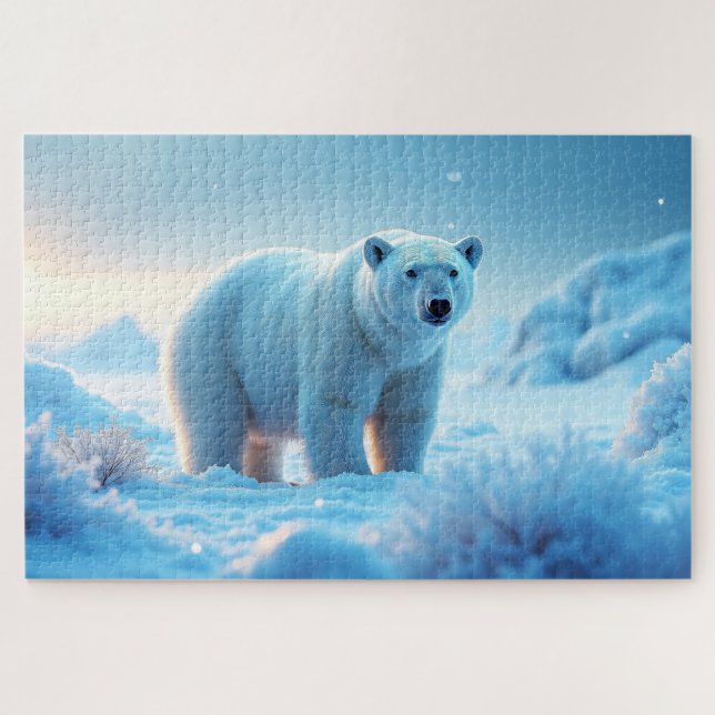 Puzzle Coucher de soleil Serene Arctic avec Ours Polaire  (Horizontal)