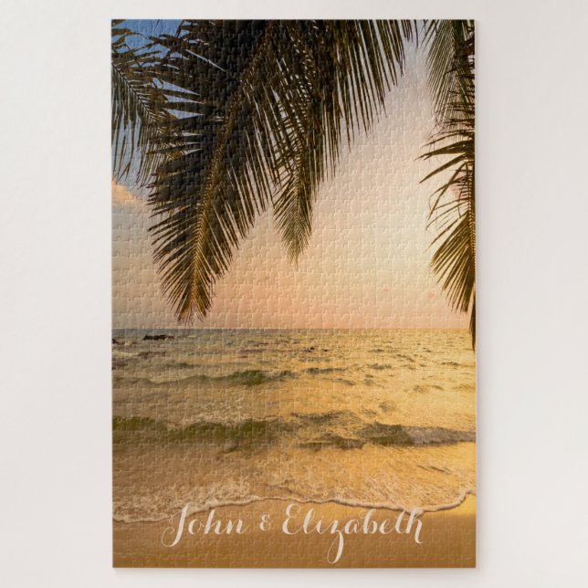 Puzzle Coucher de soleil sur la paume de la plage (Vertical)