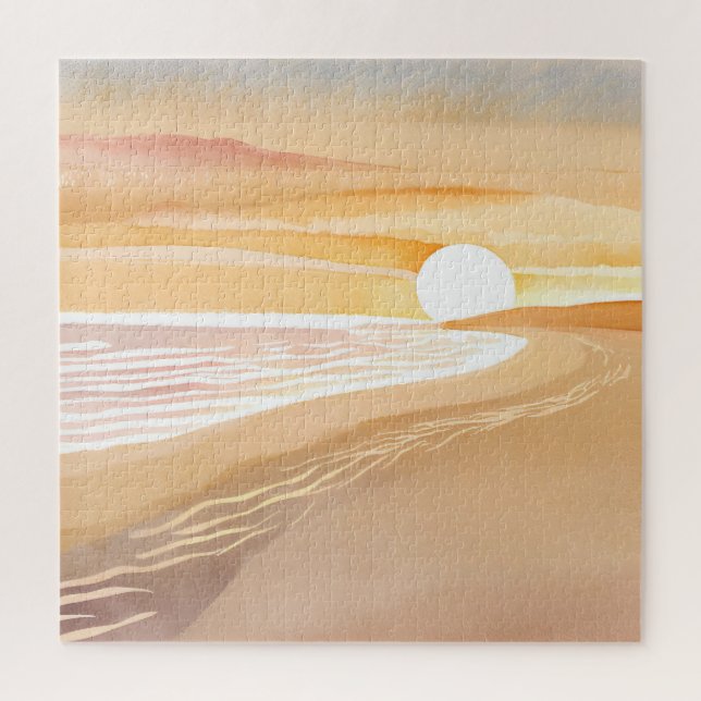 Puzzle Coucher de soleil sur la plage aquarelle | Beau ja (Vertical)