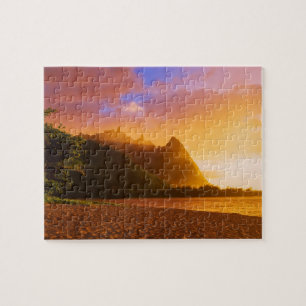 Puzzle Coucher de soleil sur la plage dorée, Hawaï