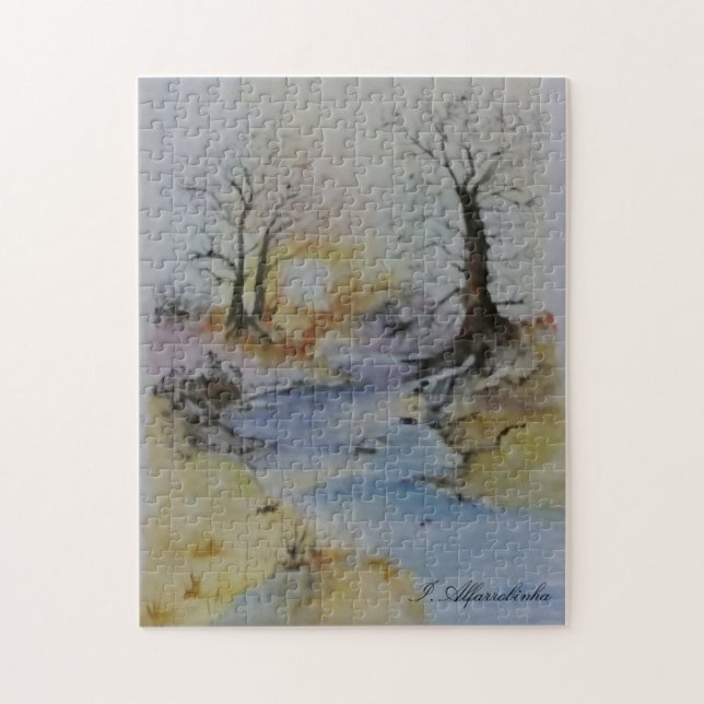 Puzzle Coucher de soleil sur la rivière et le paysage (Vertical)