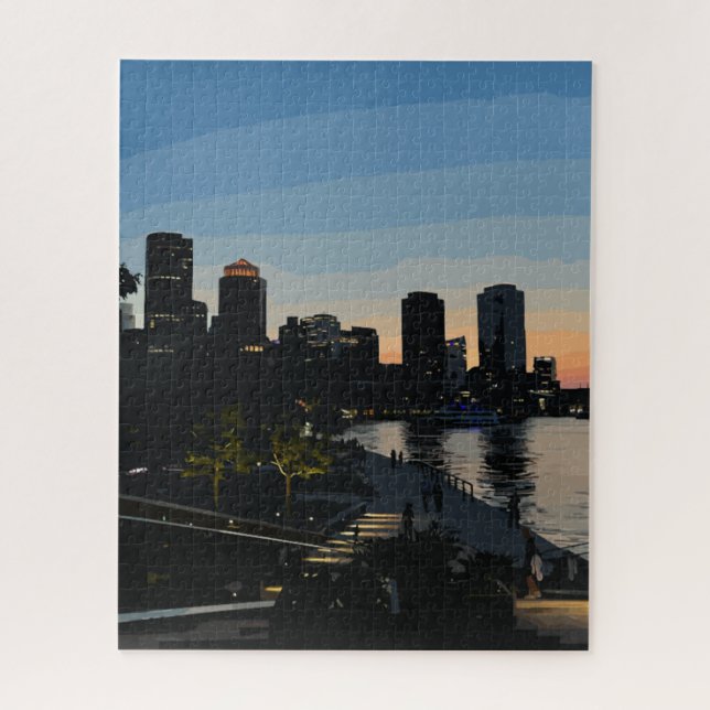 Puzzle Coucher de soleil sur la skyline de Boston Seaport (Vertical)
