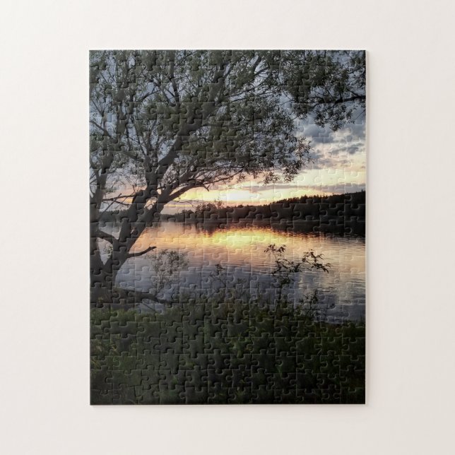 Puzzle Coucher de soleil sur le lac avec arbre (Vertical)