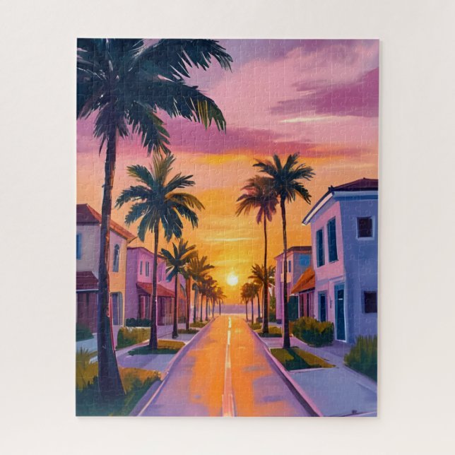 Puzzle Coucher de soleil sur Miami Beach | Aquarelle de l (Vertical)