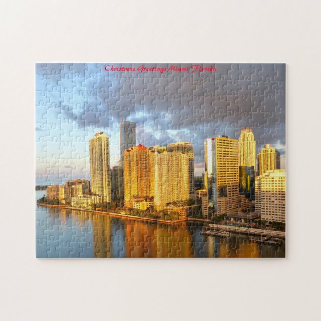 Puzzle Coucher de soleil sur Miami Floride. Vœux de Noël (Horizontal)