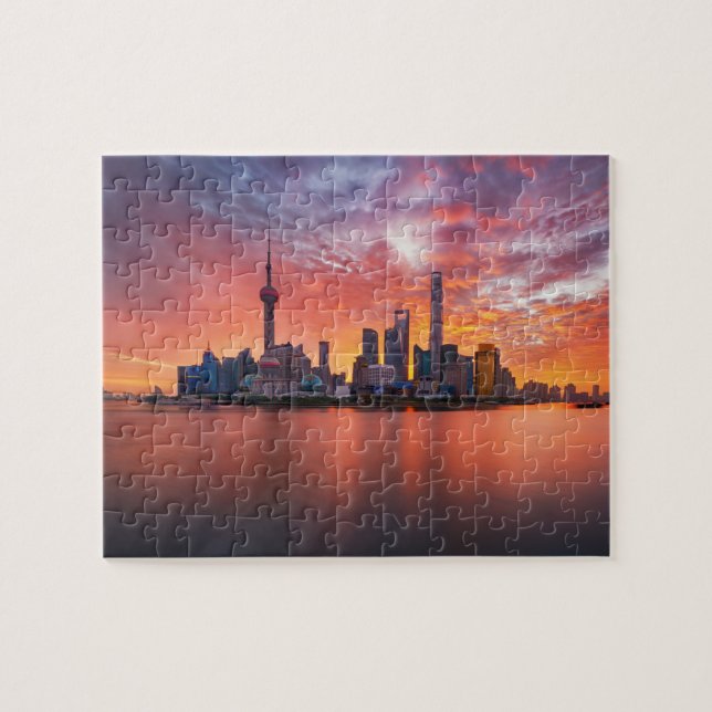 Puzzle Coucher de soleil sur Shanghai Skyline Travel City (Horizontal)