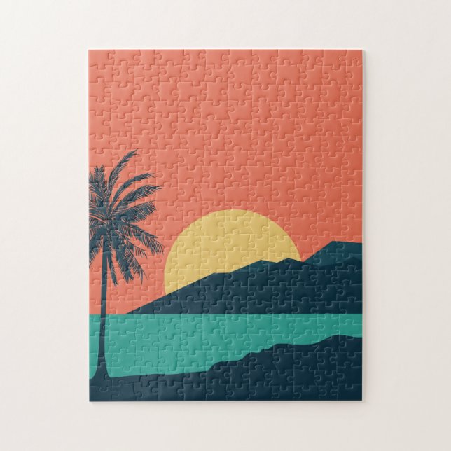 Puzzle Coucher de soleil sur un palmier, Île, Art abstrai (Vertical)