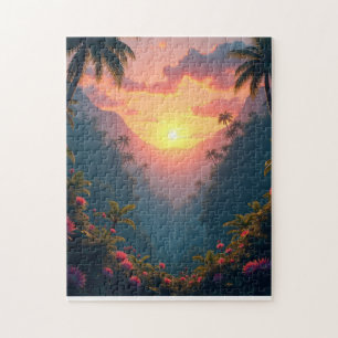 Puzzle Coucher de soleil sur une jungle tropicale