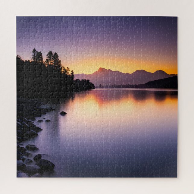 Puzzle Coucher de soleil surplombant un lac (Vertical)