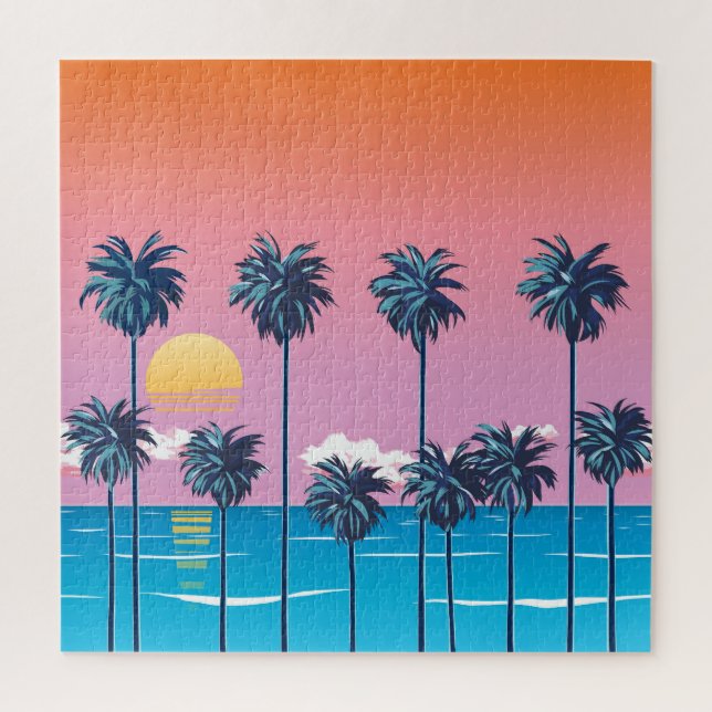 Puzzle Coucher de soleil tropical : Illustration de plage (Vertical)