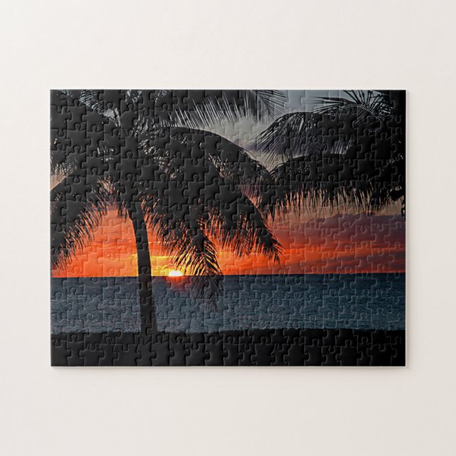 Puzzle Coucher de soleil tropical Palmiers Océan Mer (Horizontal)
