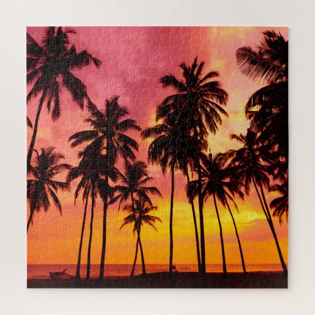 Puzzle Coucher de soleil tropical : Silhouette de palme s (Vertical)