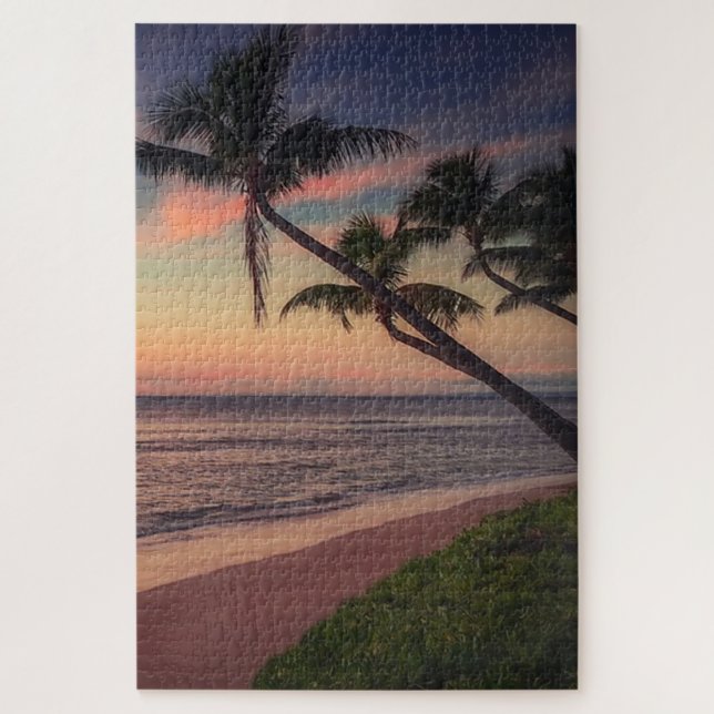 Puzzle Coucher de soleil tropical sur la plage aux palmie (Vertical)
