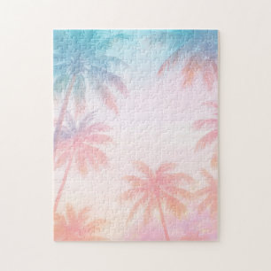 Puzzle Coucher de soleil vintage sur la plage avec des pa