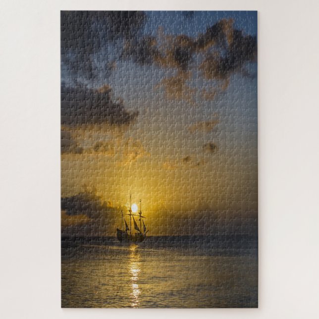Puzzle Coucher du soleil, Mer, Bateau (Vertical)