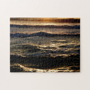Puzzle Coucher du soleil sur les vagues d'océan amusant P