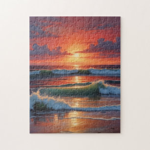 Puzzle Coucher Rouge Océan Peinture de paysage marin