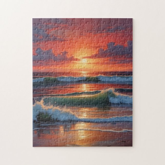 Puzzle Coucher Rouge Océan Peinture de paysage marin (Vertical)