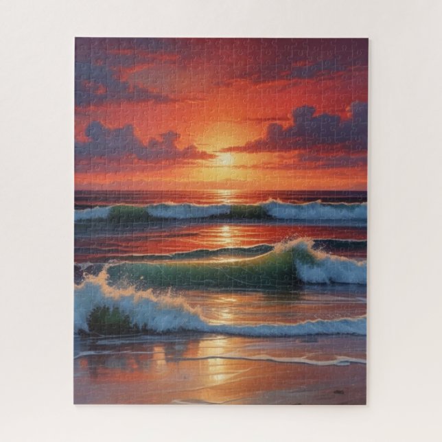 Puzzle Coucher Rouge Océan Peinture de paysage marin (Vertical)