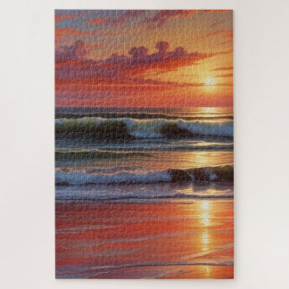 Puzzle Coucher Rouge Océan Peinture de paysage marin