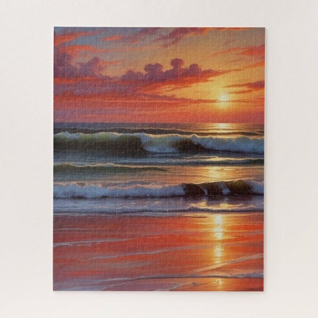 Puzzle Coucher Rouge Océan Peinture de paysage marin (Vertical)