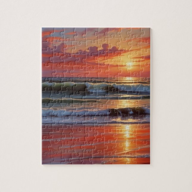 Puzzle Coucher Rouge Océan Peinture de paysage marin (Vertical)