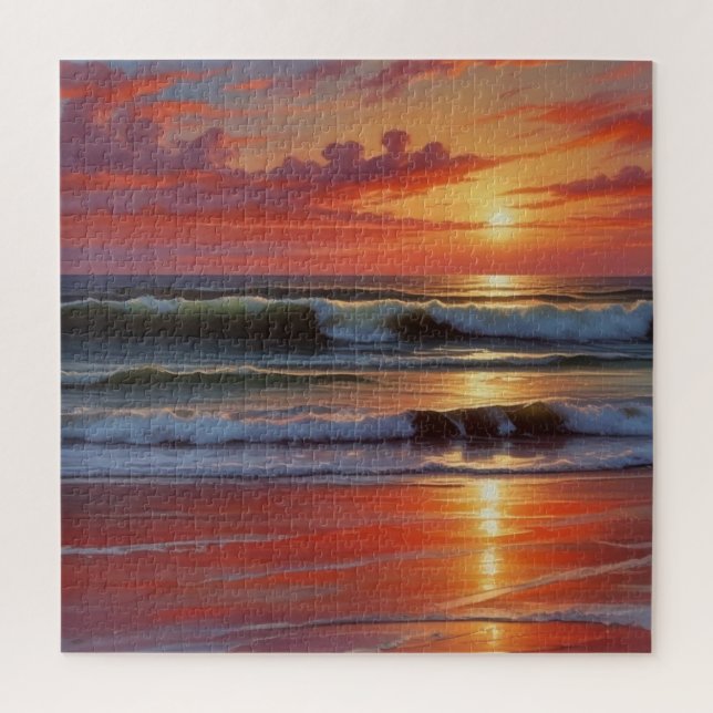 Puzzle Coucher Rouge Océan Peinture de paysage marin (Vertical)