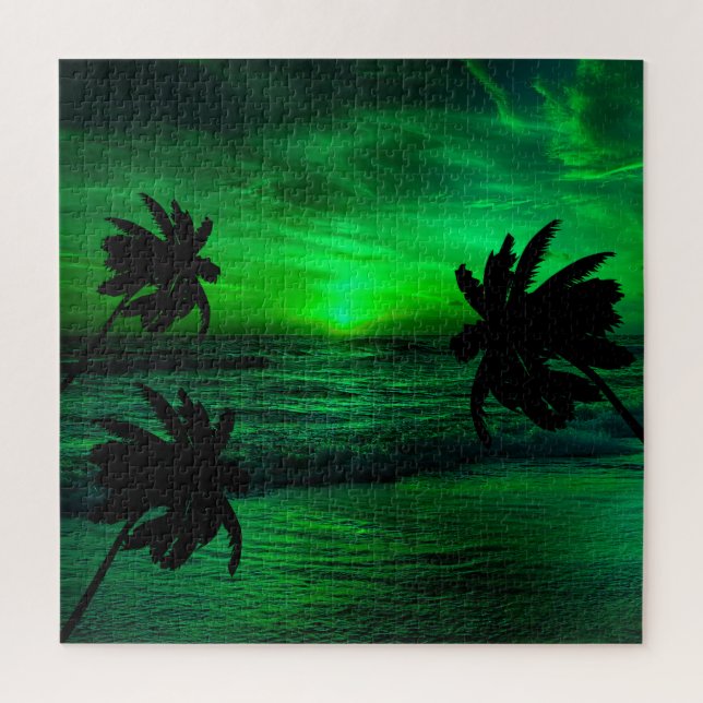 PUZZLE COUCHERS DE SOLEIL VERTS PAYSAGE OCÉANIQUE   (Vertical)