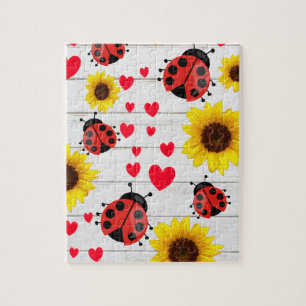 Puzzle Coucou Ladybug tournesol et coeurs cadeau