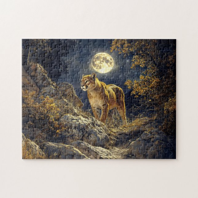 Puzzle Cougar in the Moonlight Wildlife Art (Horizontal)