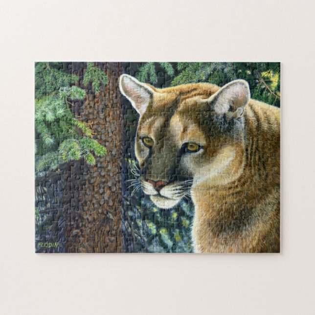 Puzzle Cougar In The Woods, Peinture Acrylique (Horizontal)