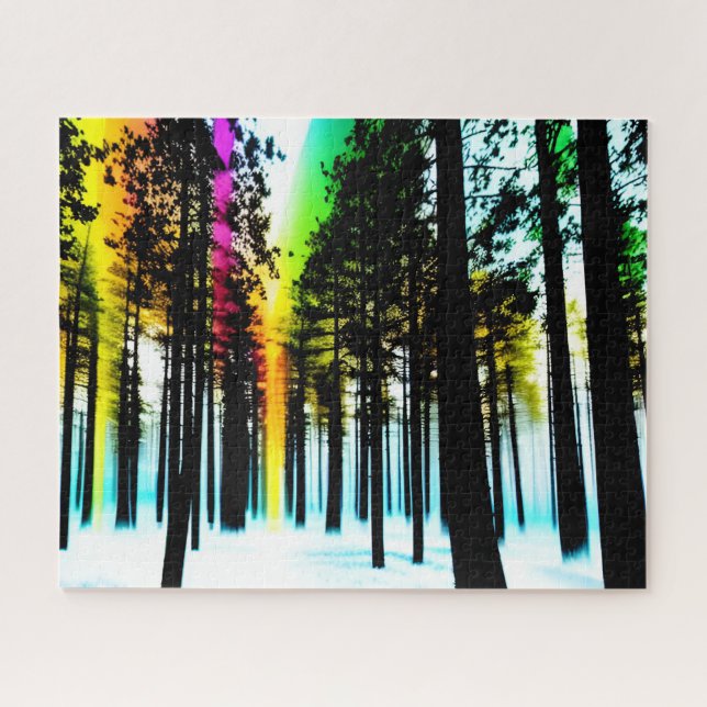 Puzzle Couleur sur la Forêt de silhouette noire et blanch (Horizontal)