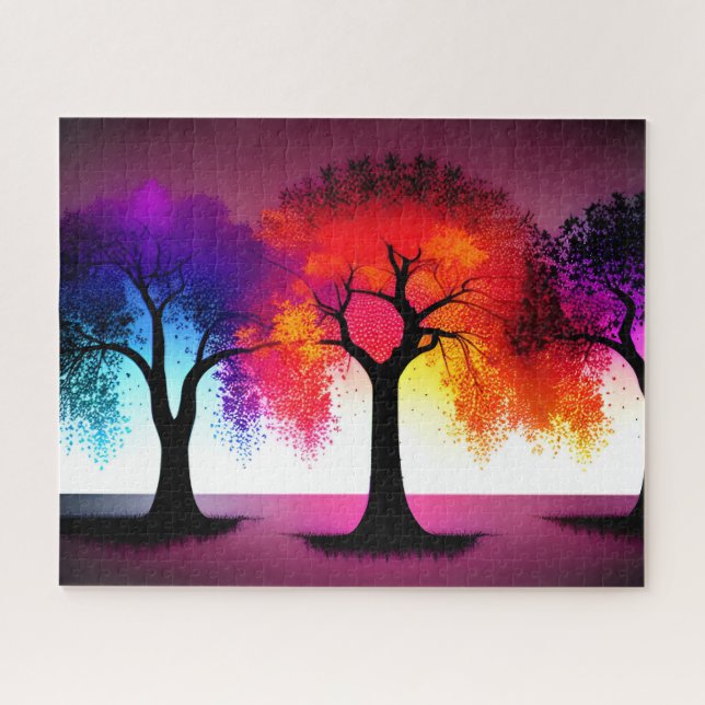 Puzzle Couleurs Abstraites d'automne avec Silhouette noir (Horizontal)