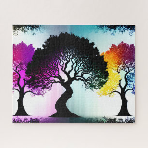 Puzzle Couleurs Abstraites sur les arbres noirs Silhouett