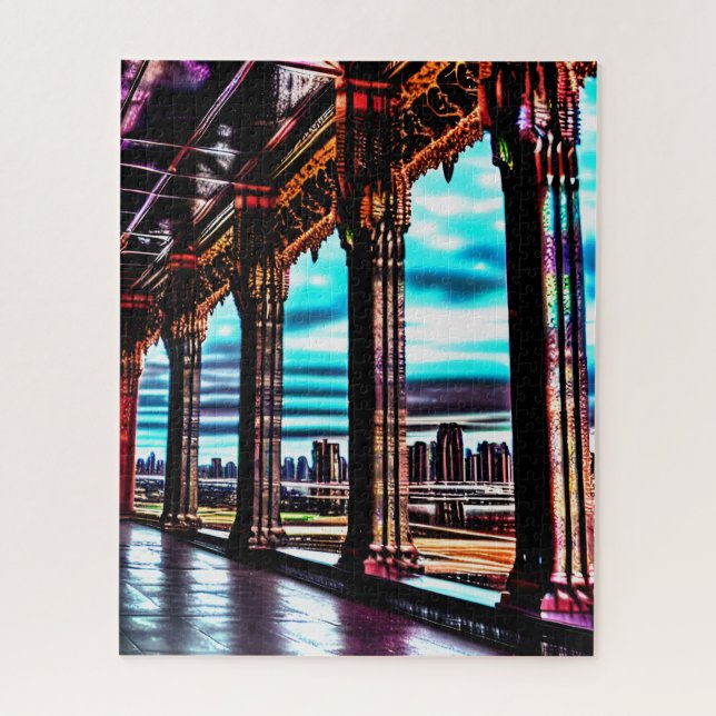 Puzzle Couleurs de néon rose rétro Skett Fun Wild Citysca (Vertical)