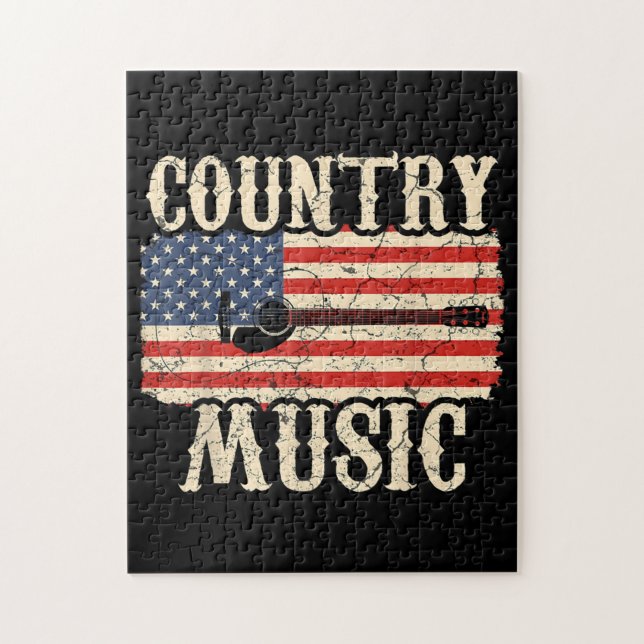 Puzzle Country Music Guitar American Flag (Vertical)