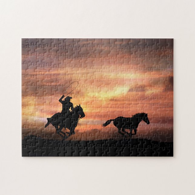 Puzzle Country Western Cowboy et Wild Horse (Horizontal)