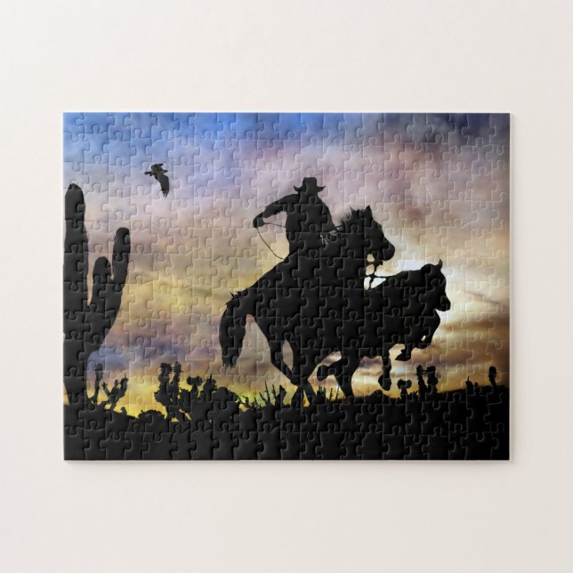 Puzzle Country Western Cowboy Roping Steer (Horizontal)