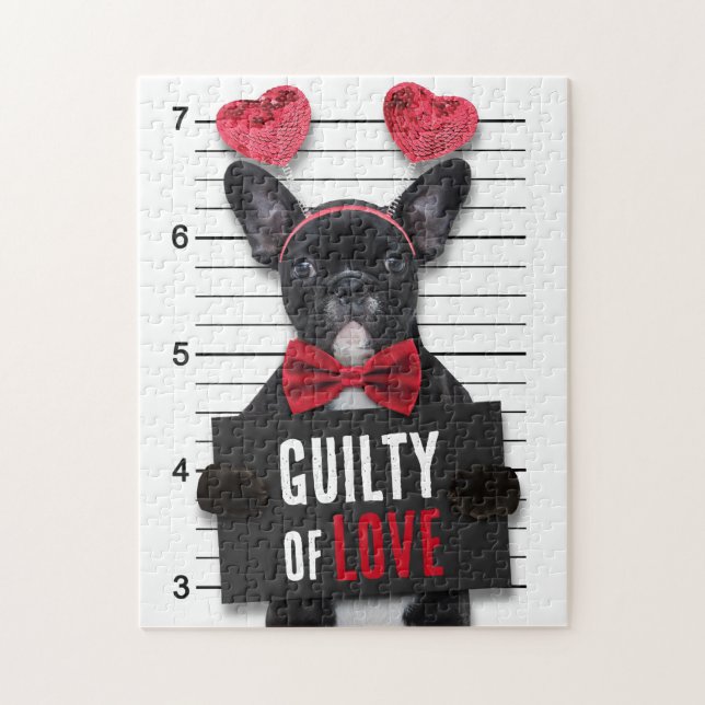 Puzzle Coupable Amour Mugshot Chien drôle Saint Valentin (Vertical)