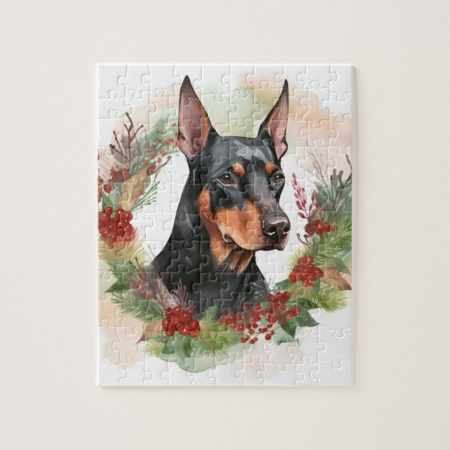 Puzzle Coupe festive Doberman Christmas Wreath (Vertical)