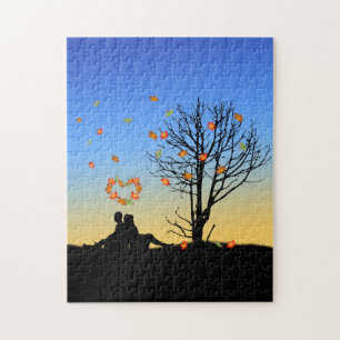 Puzzle Couple aux feuilles d'automne en forme de coeur