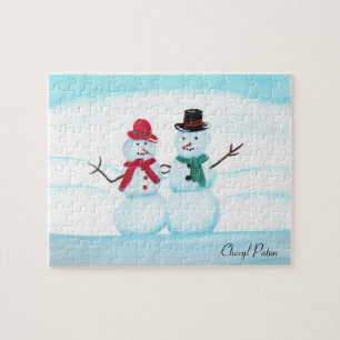 Puzzle Couple de Bonhommes de Neige Faisant Coucou, Puzzl