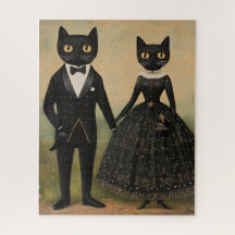 Couple de chats noirs art folklorique gothique vic