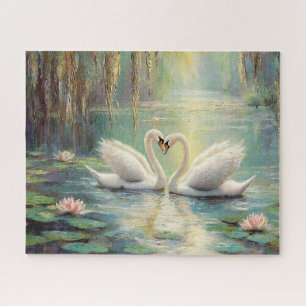 Puzzle Couple de cygne romantique à Lily Pond Art