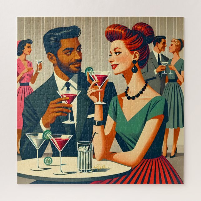 Puzzle Couple de fête cocktail du milieu du siècle - Prem (Vertical)