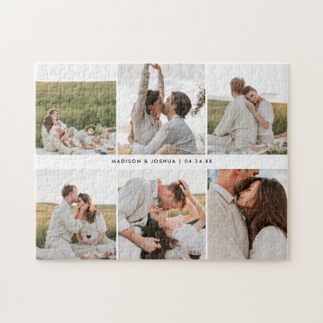 Puzzle Couple de mariés personnalisé collage moderne de 6 (Horizontal)