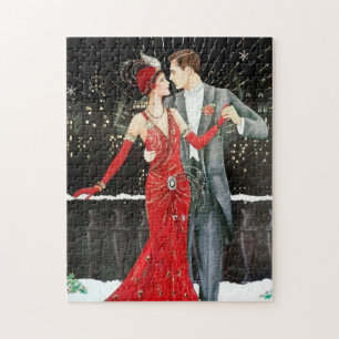 Puzzle couple de Noël art déco rétro