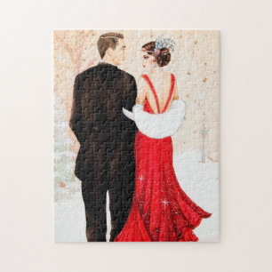 Puzzle couple de Noël art déco rétro