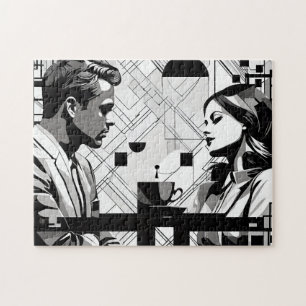 Puzzle Couple d'Intrigue en noir et blanc Café moderne