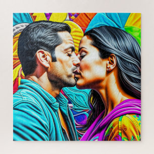 Puzzle Couple hispanique s'embrassant d'amour  